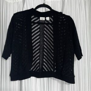 Cato Black Open-Knit Short Sleeve Sweater Shrug
